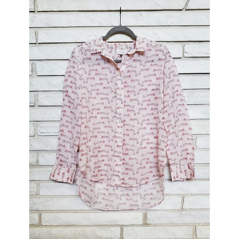 LOFT Pink Leopard Shirred "The Softened" Shirt